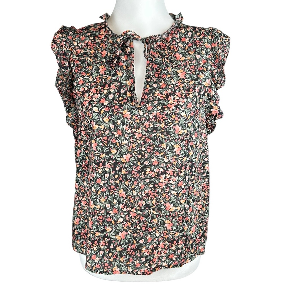 Steve Madden BB Dakota Small 100% Cotton Ruffle Pink Floral Ditsy Top Blouse